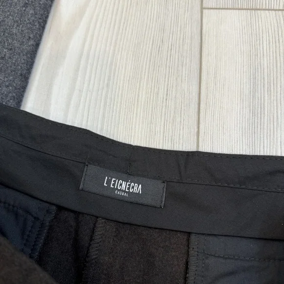 Lot Of 2 L'Eicnecra Casual Women's 36x23 Wool Cropped Pants Wide Leg Brown Gray